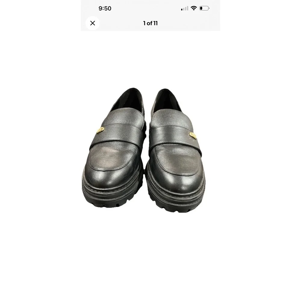 (b1/N)Michael Kors Women's Parker Lug Loafer, a black leather slip-on Size 9